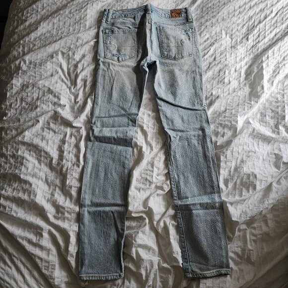 American Eagle Distressed Ripped Skinny Stretch Jeans - 2013 - Light Wash - Sz 0 - Picture 3 of 16